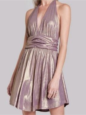 Wild Fable blush metallic, backless halter skater dress.